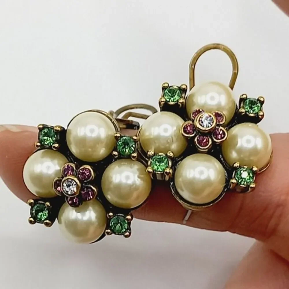 Heidi Daus Faux Pearl and Crystal Earrings - Picture 1 of 6